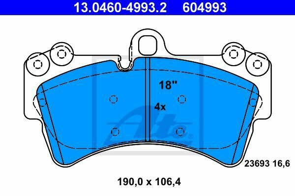 ATE 13.0460-4993.2 Brake Pad Set, disc brake for AUDI, PORSCHE, VW