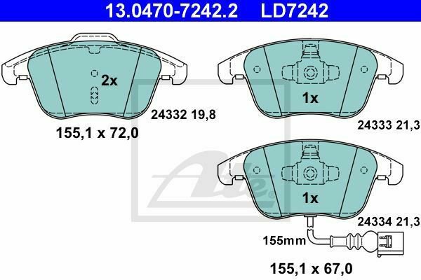 ATE 13.0470-7242.2 Brake Pad Set, disc brake for AUDI, SEAT, VW