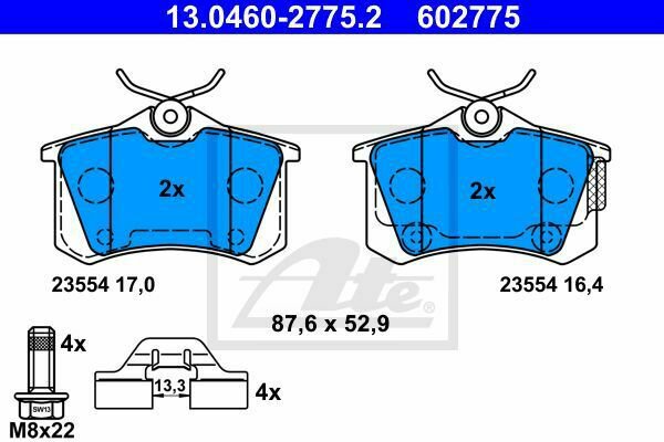 ATE 13.0460-2775.2 Brake Pad Set, disc brake for CITRO&Atilde;�N, DS