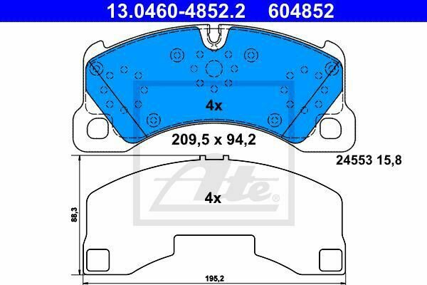 ATE 13.0460-4852.2 Brake Pad Set, disc brake for PORSCHE, VW