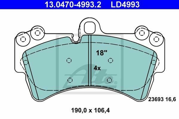 ATE 13.0470-4993.2 Brake Pad Set, disc brake for AUDI, PORSCHE, VW