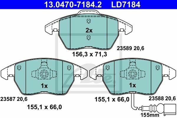 ATE 13.0470-7184.2 Brake Pad Set, disc brake for AUDI, SEAT, SKODA, VW