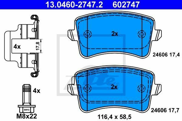 ATE 13.0460-2747.2 Brake Pad Set, disc brake for AUDI