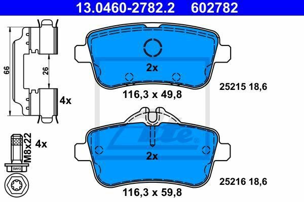 ATE 13.0460-2782.2 Brake Pad Set, disc brake for MERCEDES-BENZ