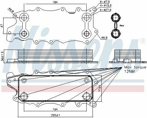 NISSENS 90784 Oil Cooler, engine oil for CHRYSLER, JEEP, MERCEDES-BENZ