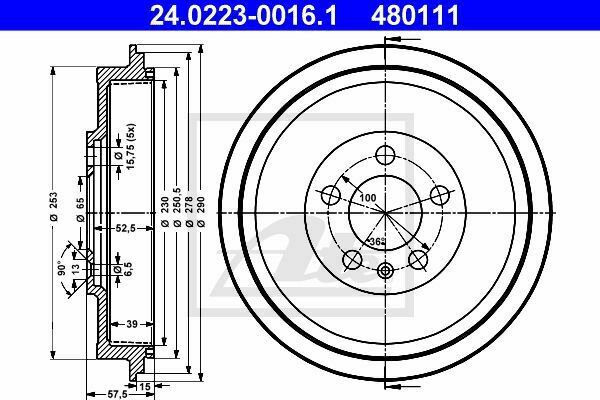 ATE 24.0223-0016.1 Brake Drum for SKODA