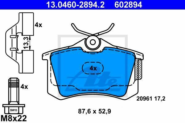ATE 13.0460-2894.2 Brake Pad Set, disc brake for AUDI, SEAT, SKODA, VW
