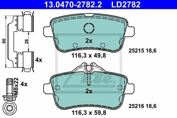 ATE 13047027822 Brake Pad Set, disc brake for MERCEDES-BENZ