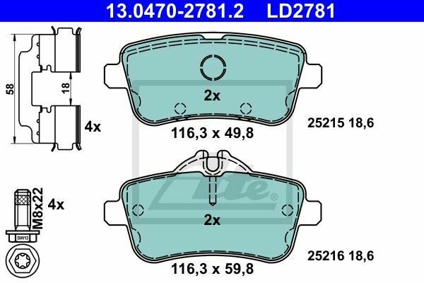 ATE 13.0470-2781.2 Brake Pad Set, disc brake for MERCEDES-BENZ