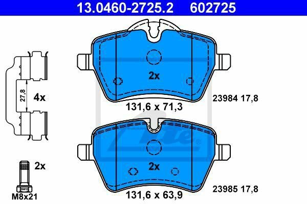 ATE 13.0460-2725.2 Brake Pad Set, disc brake for MINI