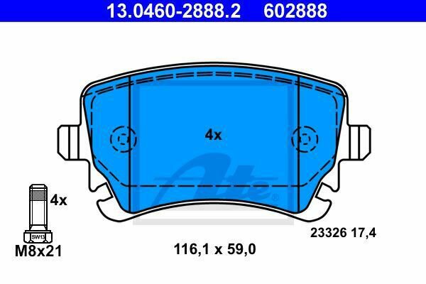 ATE 13.0460-2888.2 Brake Pad Set, disc brake for AUDI, BENTLEY