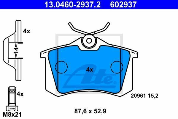 ATE 13.0460-2937.2 Brake Pad Set, disc brake for AUDI, PEUGEOT, SEAT, SKODA, VW
