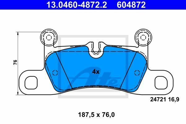 ATE 13.0460-4872.2 Brake Pad Set, disc brake for PORSCHE, VW