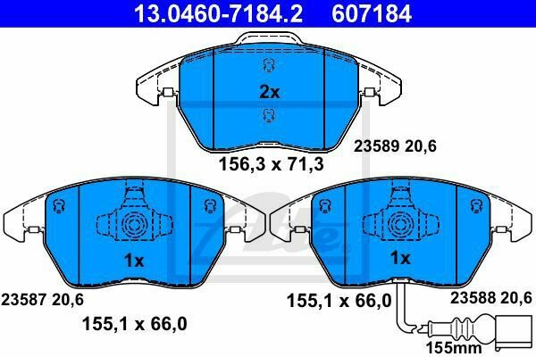 ATE 13.0460-7184.2 Brake Pad Set, disc brake for AUDI, SEAT, SKODA, VW