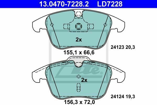 ATE 13.0470-7228.2 Brake Pad Set, disc brake for FORD, JAGUAR, LAND ROVER, VOLVO