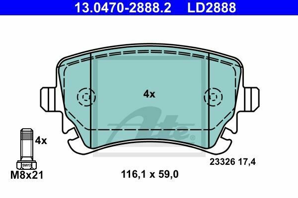 ATE 13.0470-2888.2 Brake Pad Set, disc brake for AUDI