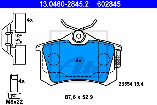 ATE 13.0460-2845.2 Brake Pad Set, disc brake for RENAULT