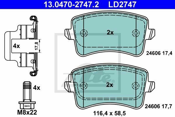 ATE 13.0470-2747.2 Brake Pad Set, disc brake for AUDI