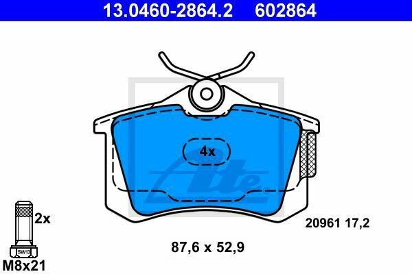 ATE 13.0460-2864.2 Brake Pad Set, disc brake for AUDI, SEAT, VW