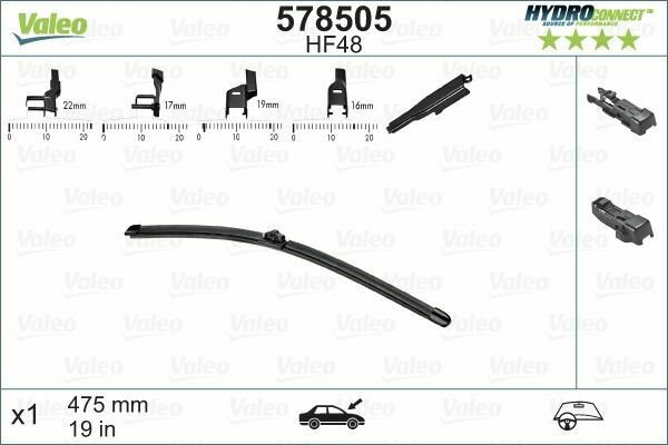 VALEO 578505 Wiper Blade for AUDI, BMW, FIAT, FORD, INFINITI, JAGUAR, LAND ROVER