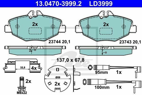 ATE 13.0470-3999.2 Brake Pad Set, disc brake for MERCEDES-BENZ