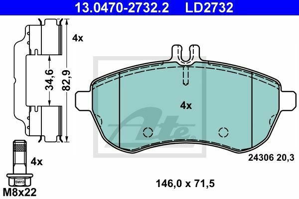 ATE 13.0470-2732.2 Brake Pad Set, disc brake for MERCEDES-BENZ