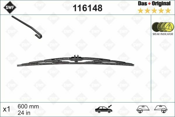 SWF 116148 Wiper Blade for ABARTH, BMW, CHEVROLET, CHRYSLER, CITRO&Atilde;�N, DACIA, DAE