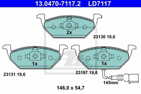 ATE 13.0470-7117.2 Brake Pad Set, disc brake for AUDI, SEAT, SKODA, VW