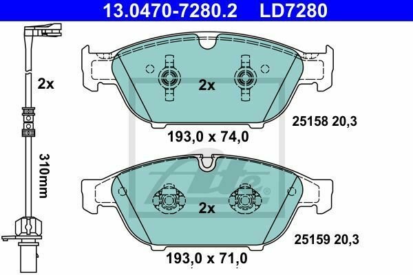 ATE 13.0470-7280.2 Brake Pad Set, disc brake for AUDI