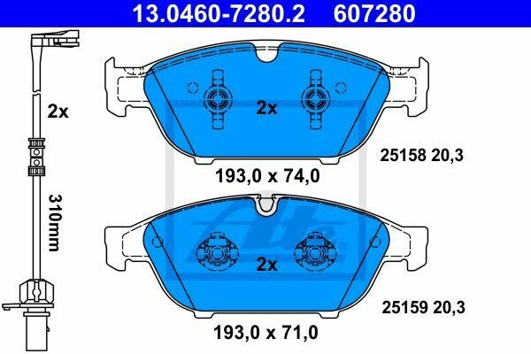 ATE 13.0460-7280.2 Brake Pad Set, disc brake for AUDI