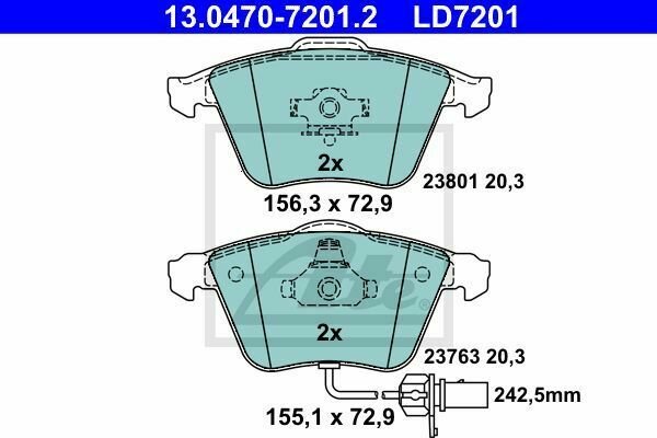ATE 13.0470-7201.2 Brake Pad Set, disc brake for AUDI, SEAT