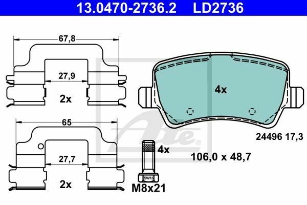 ATE 13.0470-2736.2 Brake Pad Set, disc brake for VOLVO
