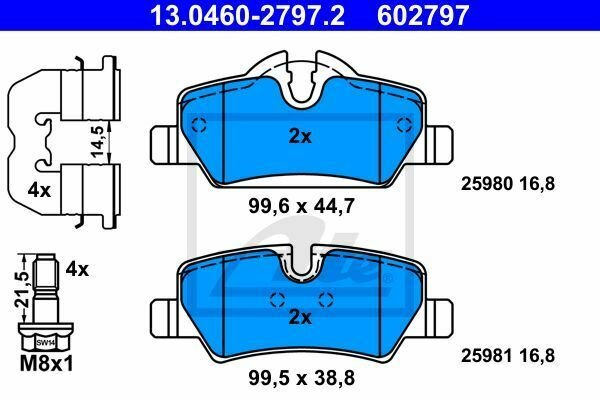 ATE 13.0460-2797.2 Brake Pad Set, disc brake for MINI