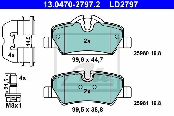 ATE 13.0470-2797.2 Brake Pad Set, disc brake for MINI