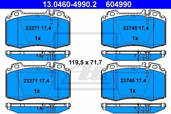 ATE 13.0460-4990.2 Brake Pad Set, disc brake for MERCEDES-BENZ