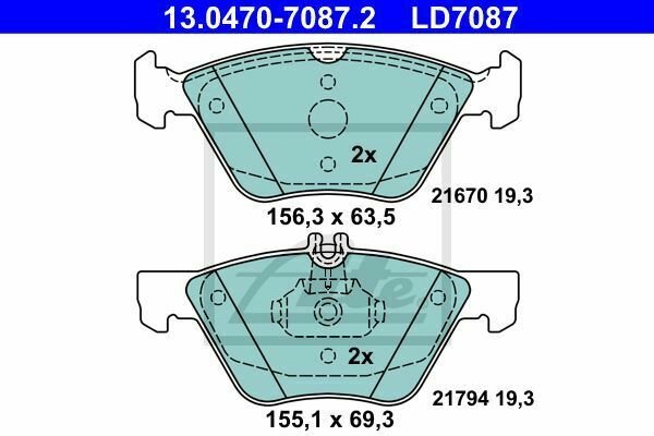 ATE 13.0470-7087.2 Brake Pad Set, disc brake for CHRYSLER, MERCEDES-BENZ