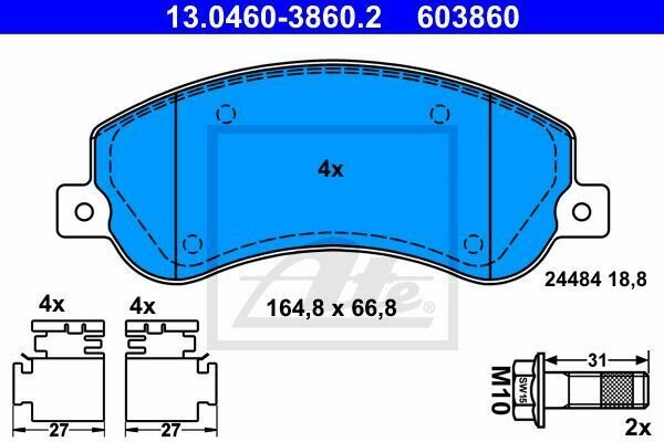 ATE 13.0460-3860.2 Brake Pad Set, disc brake for VW