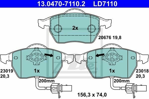 ATE 13.0470-7110.2 Brake Pad Set, disc brake for AUDI, SEAT, SKODA, VW