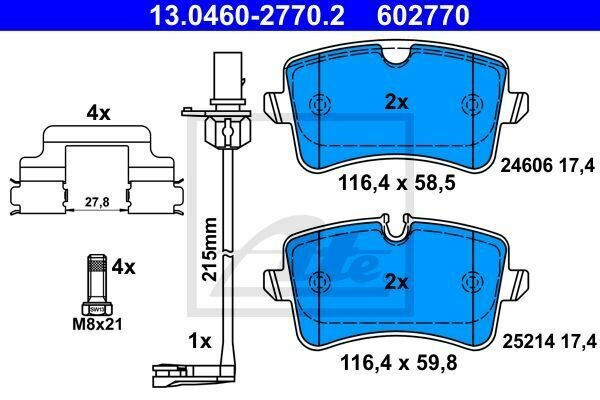 ATE 13.0460-2770.2 Brake Pad Set, disc brake for AUDI, PORSCHE