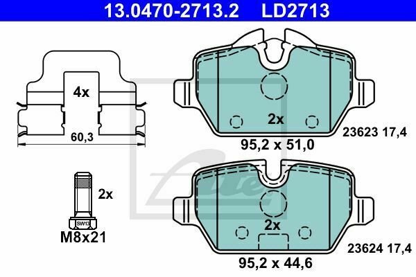 ATE 13.0470-2713.2 Brake Pad Set, disc brake for BMW, MINI