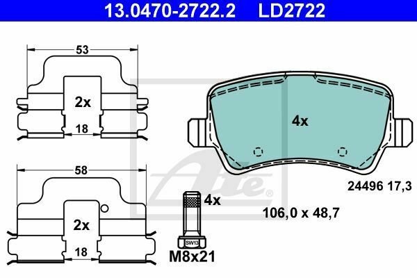 ATE 13.0470-2722.2 Brake Pad Set, disc brake for FORD, LAND ROVER, VOLVO