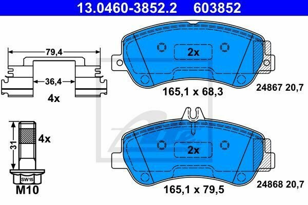 ATE 13.0460-3852.2 Brake Pad Set, disc brake for MERCEDES-BENZ