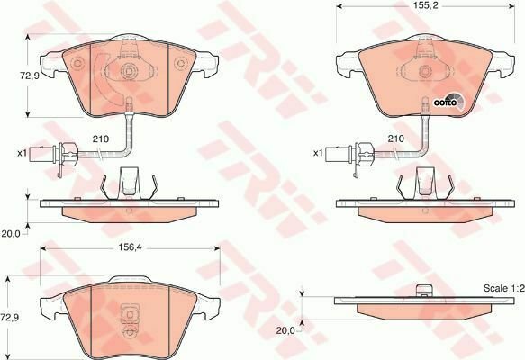TRW GDB1528 Brake Pad Set, disc brake for AUDI, SKODA