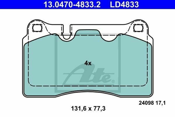 ATE 13.0470-4833.2 Brake Pad Set, disc brake for SEAT, VW