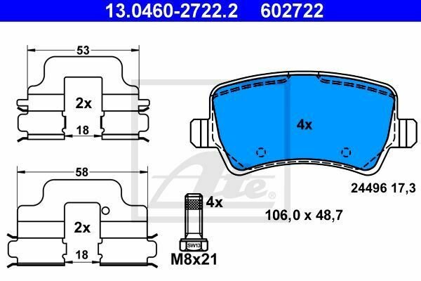 ATE 13.0460-2722.2 Brake Pad Set, disc brake for FORD, LAND ROVER, VOLVO