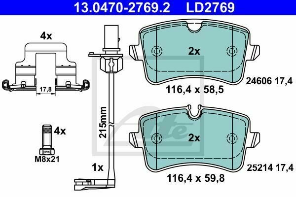 ATE 13.0470-2769.2 Brake Pad Set, disc brake for AUDI