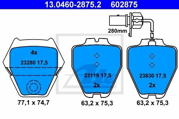 ATE 13.0460-2875.2 Brake Pad Set, disc brake for AUDI, VW