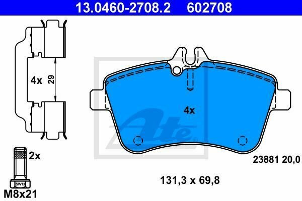 ATE 13.0460-2708.2 Brake Pad Set, disc brake for MERCEDES-BENZ