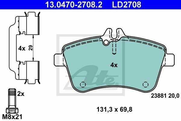 ATE 13.0470-2708.2 Brake Pad Set, disc brake for MERCEDES-BENZ