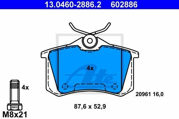 ATE 13.0460-2886.2 Brake Pad Set, disc brake for AUDI, SEAT, SKODA, VW